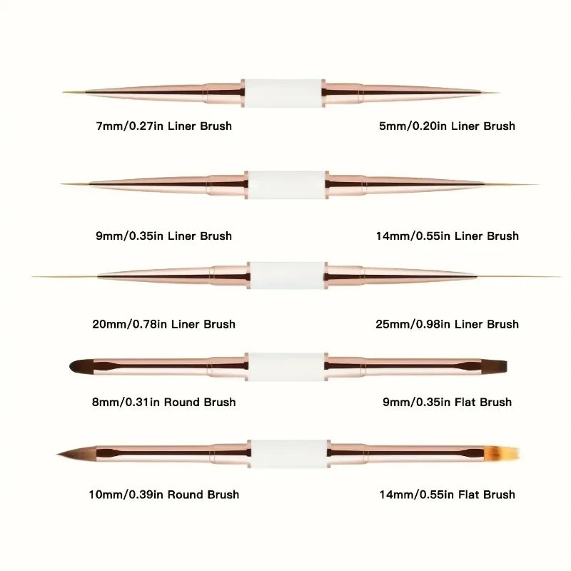 5-Piece Double-Ended Nail Art Brush Set | Liner & Detail Pens
