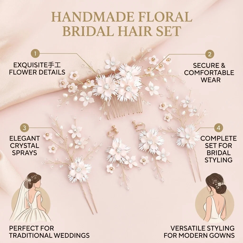 Korean Bridal Flower Hair Comb Set | Wedding Hairpin Accessories