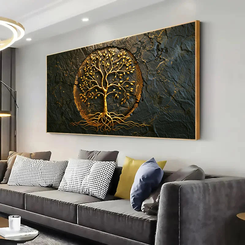 Abstract Golden Tree of Life Canvas Wall Art | Frameless Print
