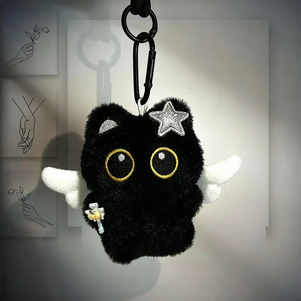 Plush Black Cat Keychain – Cute Bag Charm & Car Keyring Gift