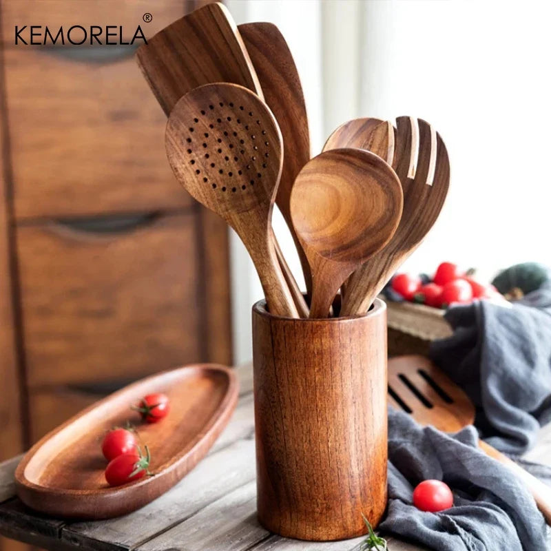 KEMORELA Teak Wood Cooking Spoon – Ladle, Turner & Skimmer