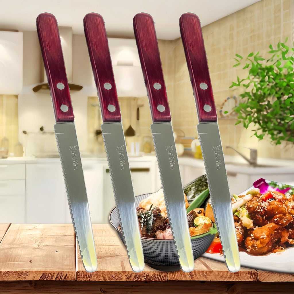 Stainless Steel Steak Knife – Red Polywood Handle | Dishwasher Safe