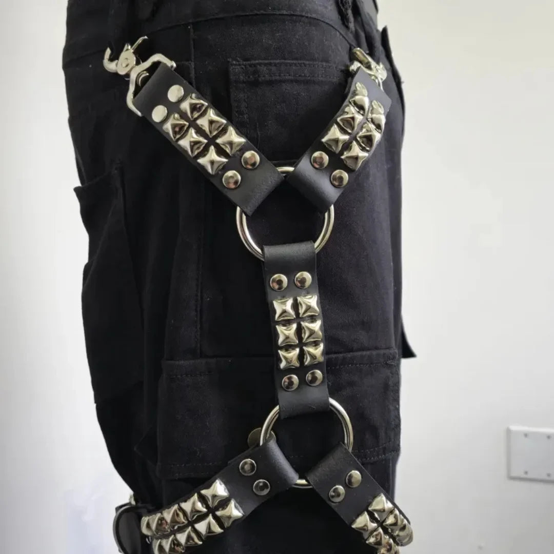 UYEE Gothic Leg Jeans Harness Black Hip Hop Strap Unisex PU Leather