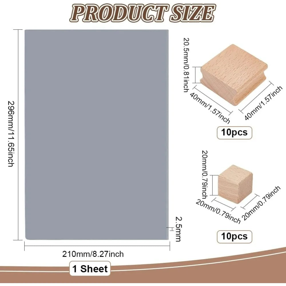 20-Pc Blank Rubber Stamp Set – Beechwood Mounts & Engraving Sheet