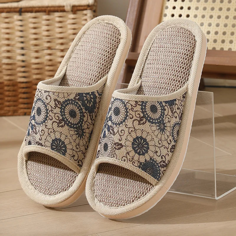 Summer Linen Indoor Slippers | Breathable EVA House Slides