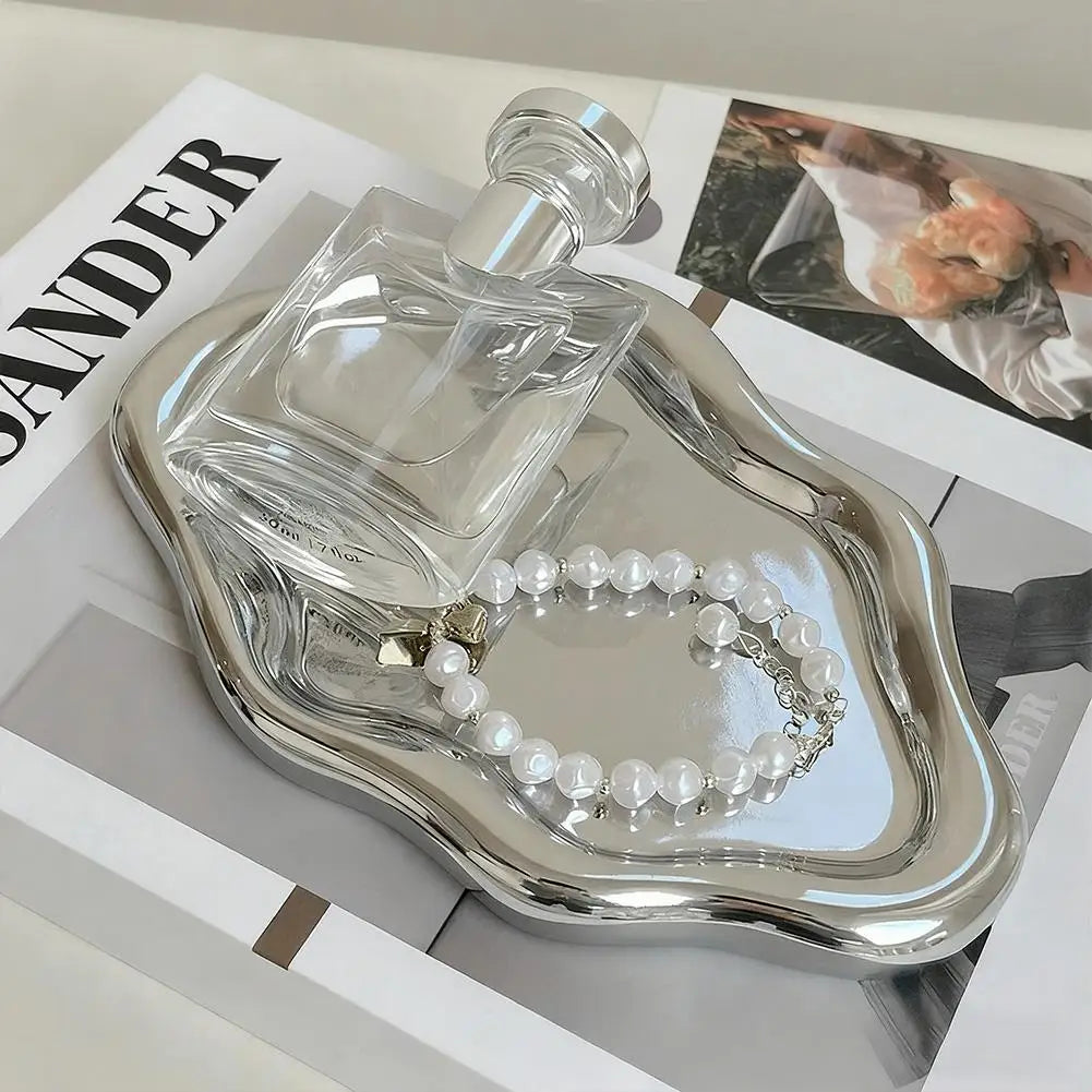 Electroplated Jewelry Storage Tray – White & Silver Organizer
