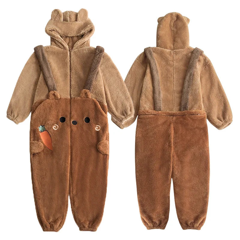 Flannel Animal Onesie Pajamas – Unisex Hooded Bear Sleepwear