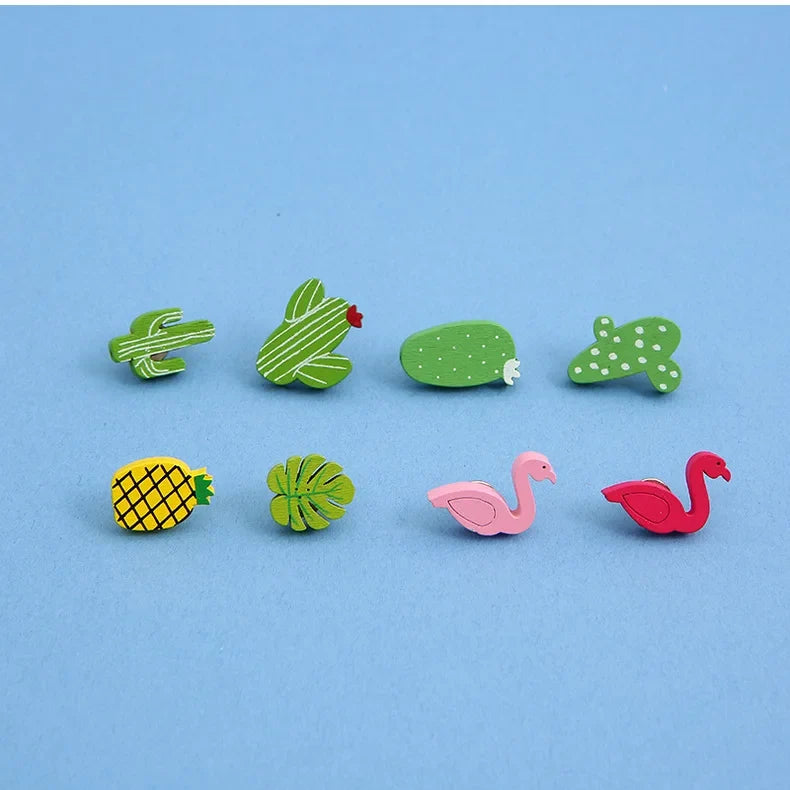 Bview Art DIY Wooden Flamingo Cactus Push Pins Decorative Thumb Tacks