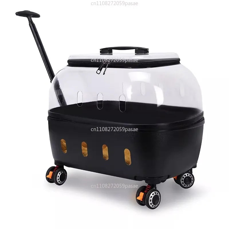 Large Transparent Rolling Cat Carrier Suitcase | Dual-Mode
