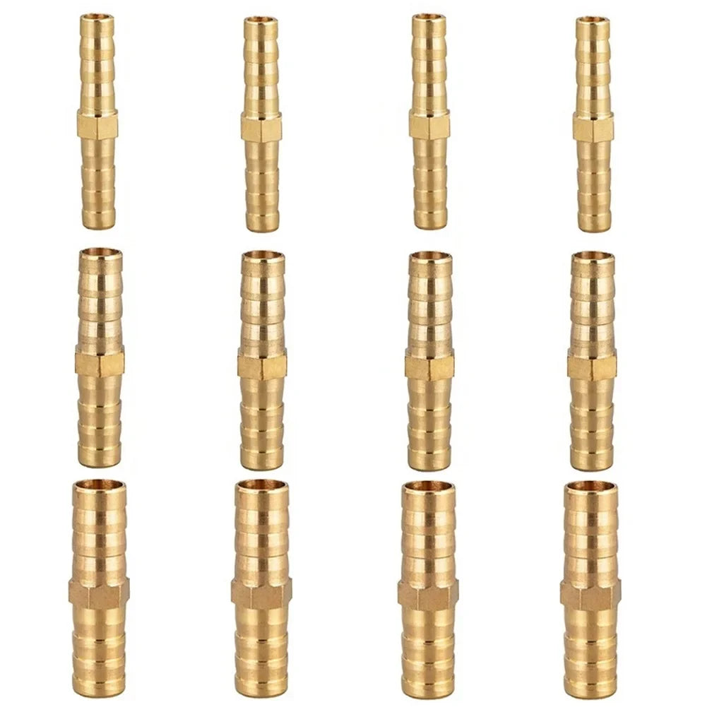 12-Pc Brass Straight Barb Hose Connectors 6/8/10mm Set