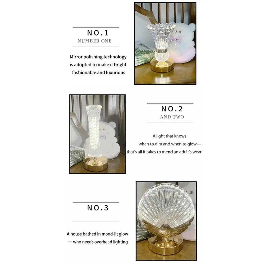 Dimmable Crystal Mushroom Table Lamp | 3-Color Touch LED Night Light