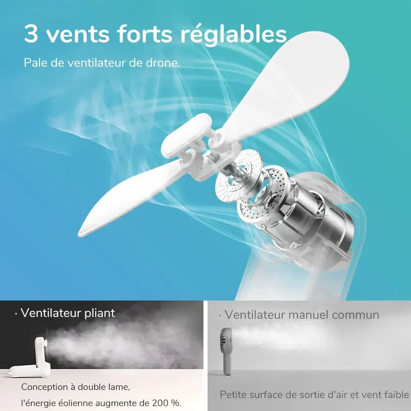 Portable Mini Handheld Fan USB Rechargeable 2000mAh + Power Bank