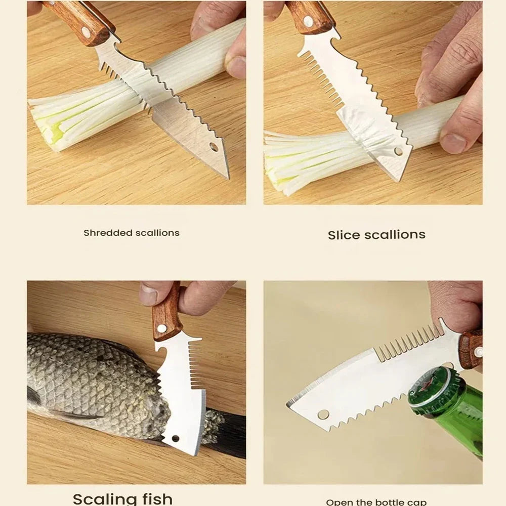 Stainless Steel Scallion Slicer Knife with Wooden Handle