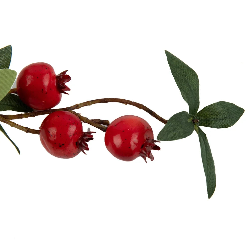 2colors 9 Heads Fake Pomegranate Branch Leaves Lifelike Red Orange
