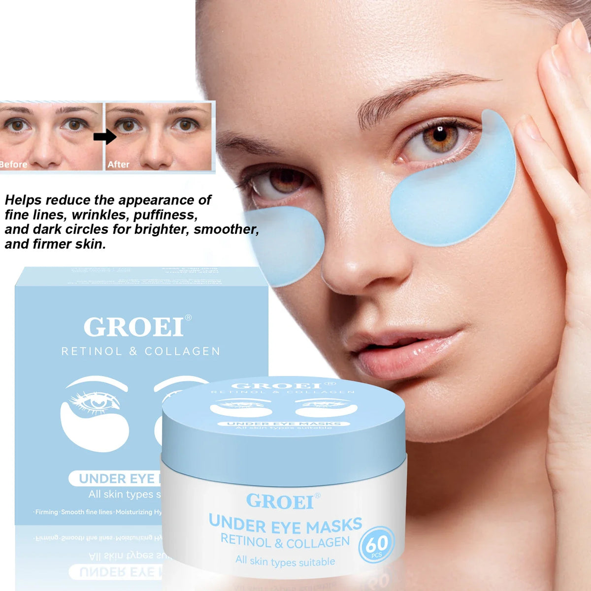 Retinol & Collagen Under Eye Masks – 60 Hydrating Patches