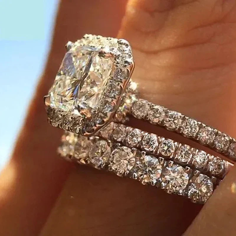 Huitan 3-Piece Cubic Zirconia Bridal Ring Set for Women