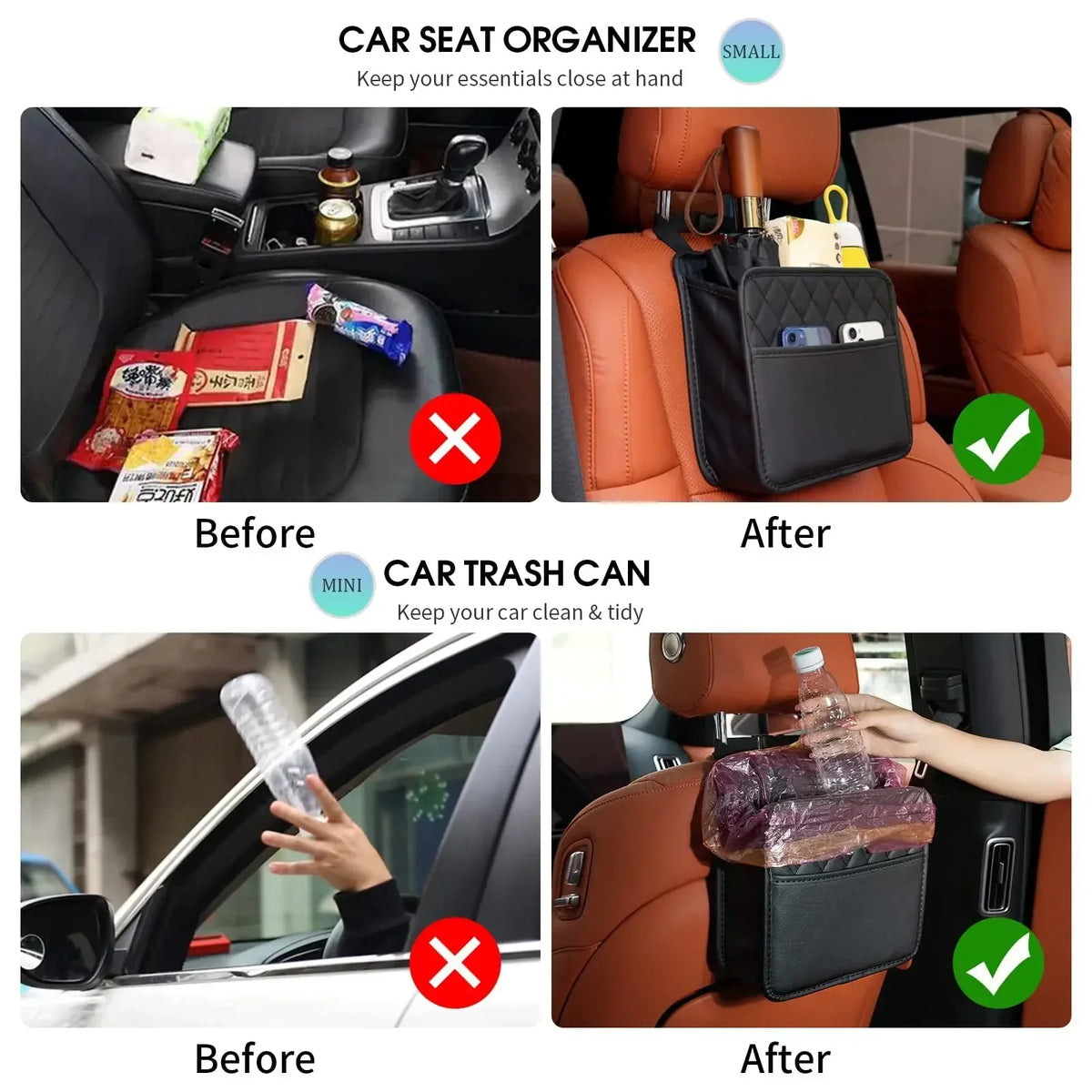 Multi-functional Car Seat Back Storage Bag Leather Garbage Can Most
