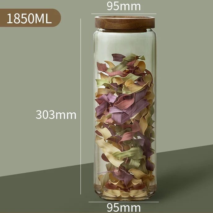 KEMORELA Glass Airtight Canister with Wood Lid | Kitchen Storage