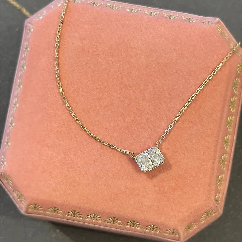 Huitan Minimalist CZ Rectangular Pendant Necklace – Gold Choker