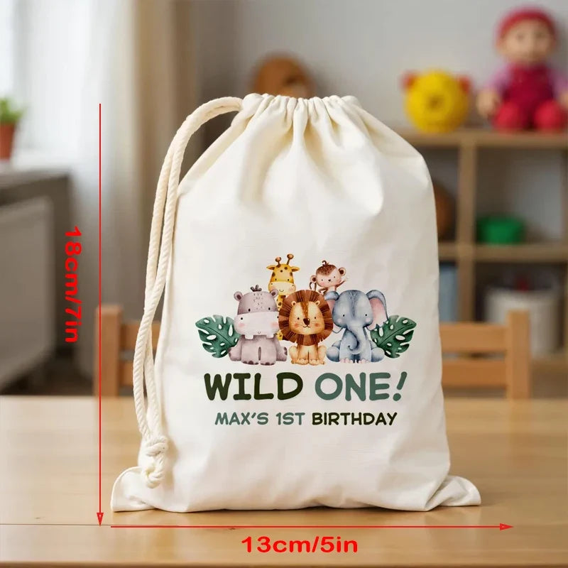 Personalized Wild One Jungle Birthday Favor Bags – Set of 4