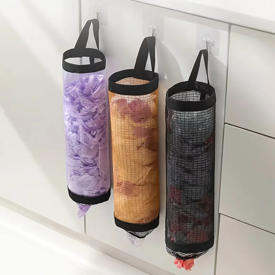 Wall-mounted Kitchen Plastic Bag Holder Foldable Mesh Hanging