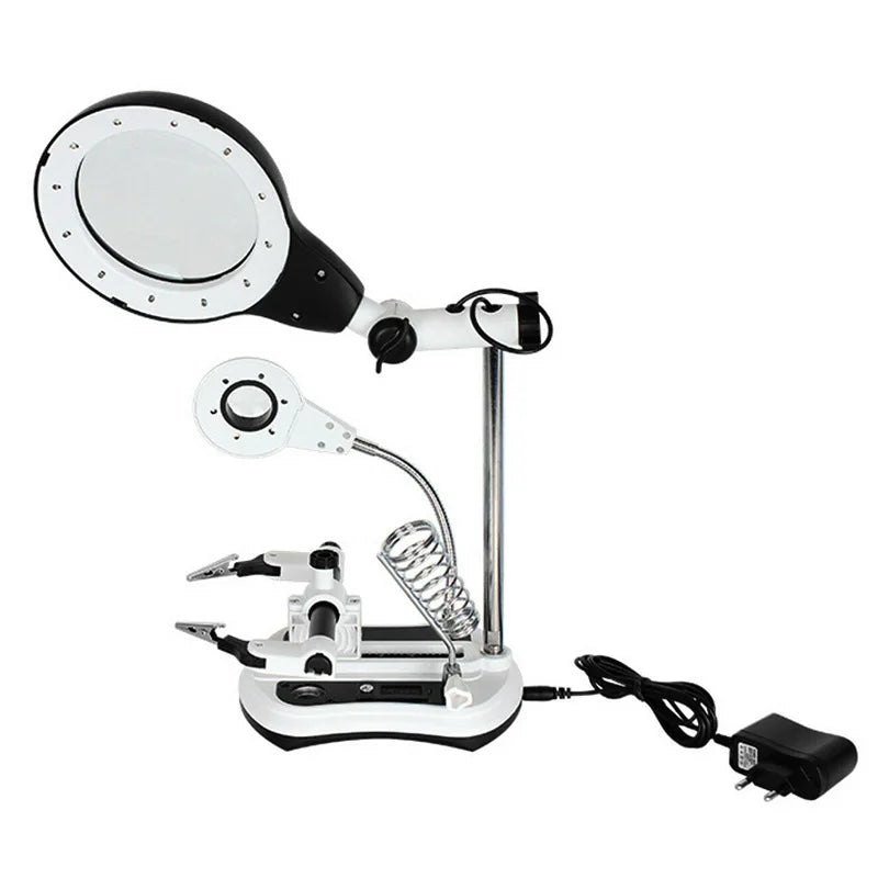 LED Desktop Magnifier & Third Hand Soldering Loupe with Clips
