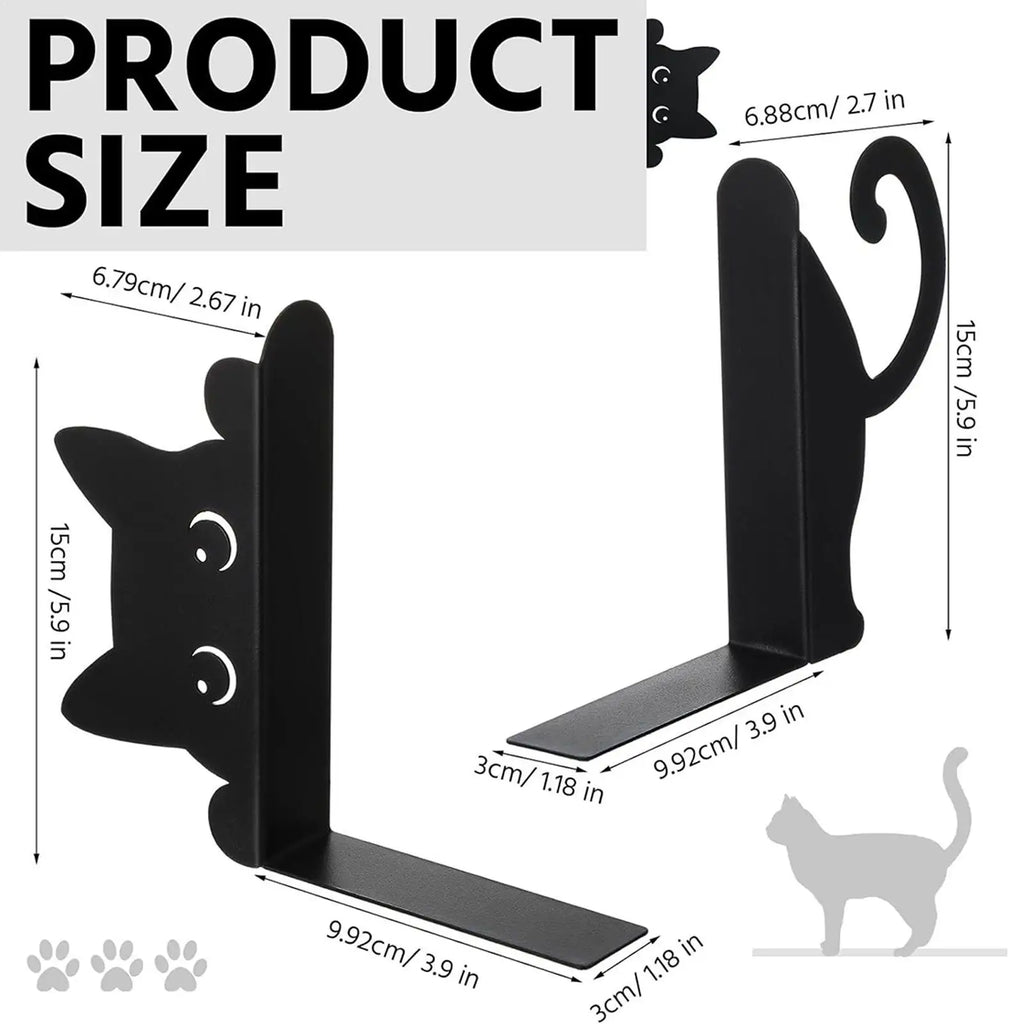 Cat Bookends Set of 2 – Iron Metal Shelf & Desk Organizer