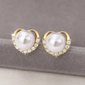 Huitan Heart Pearl Stud Earrings – Women's Trendy Fashion Jewelry