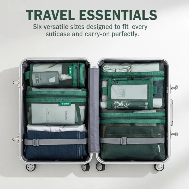 6-Piece Transparent Mesh Travel Organizer Pouches | Storage Set