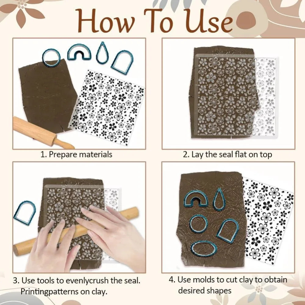 Cherry Blossom Polymer Clay Texture Sheet & Stamp – 14x14cm
