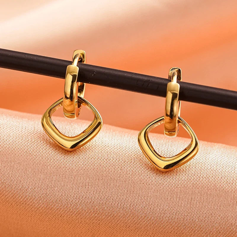 Huitan Geometric Square Drop Earrings | Stainless Steel Women