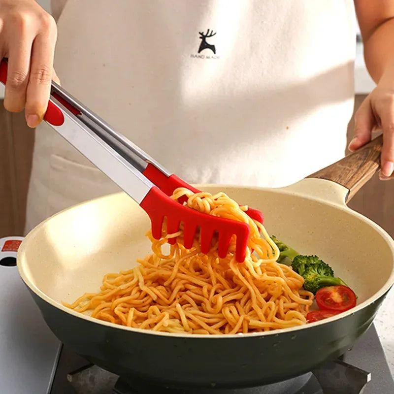 Stainless Steel Silicone Food Tongs – Heat Resistant BBQ Kitchen Clip