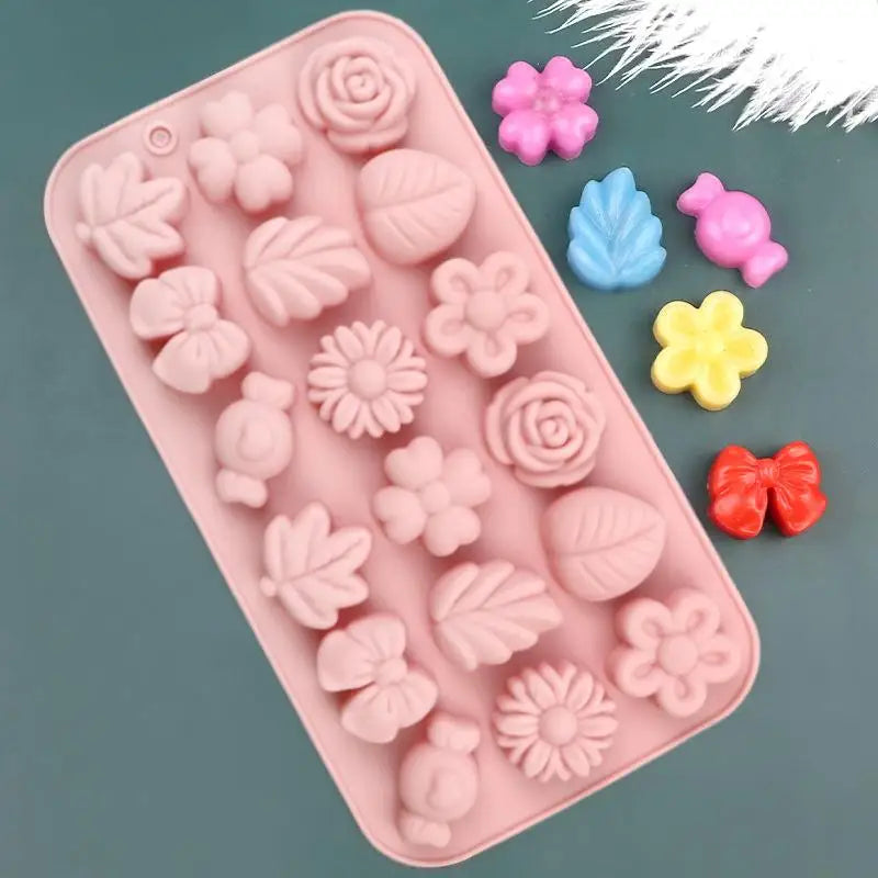 18-Hole 3D Silicone Baking Mold – Flower, Leaf & Candy Shapes