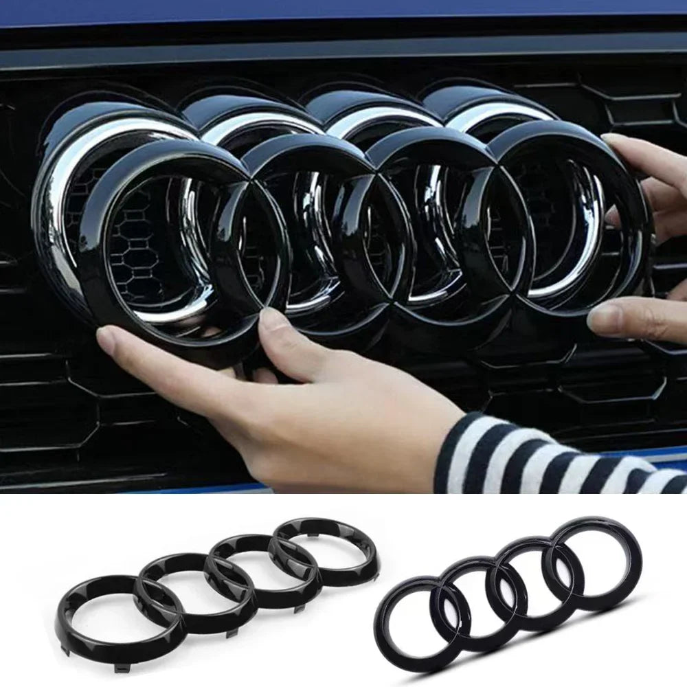 4-Ring ABS Emblem Badge for Audi A3 A4 A5 A6 Q5 Q8 TT | Black/Silver