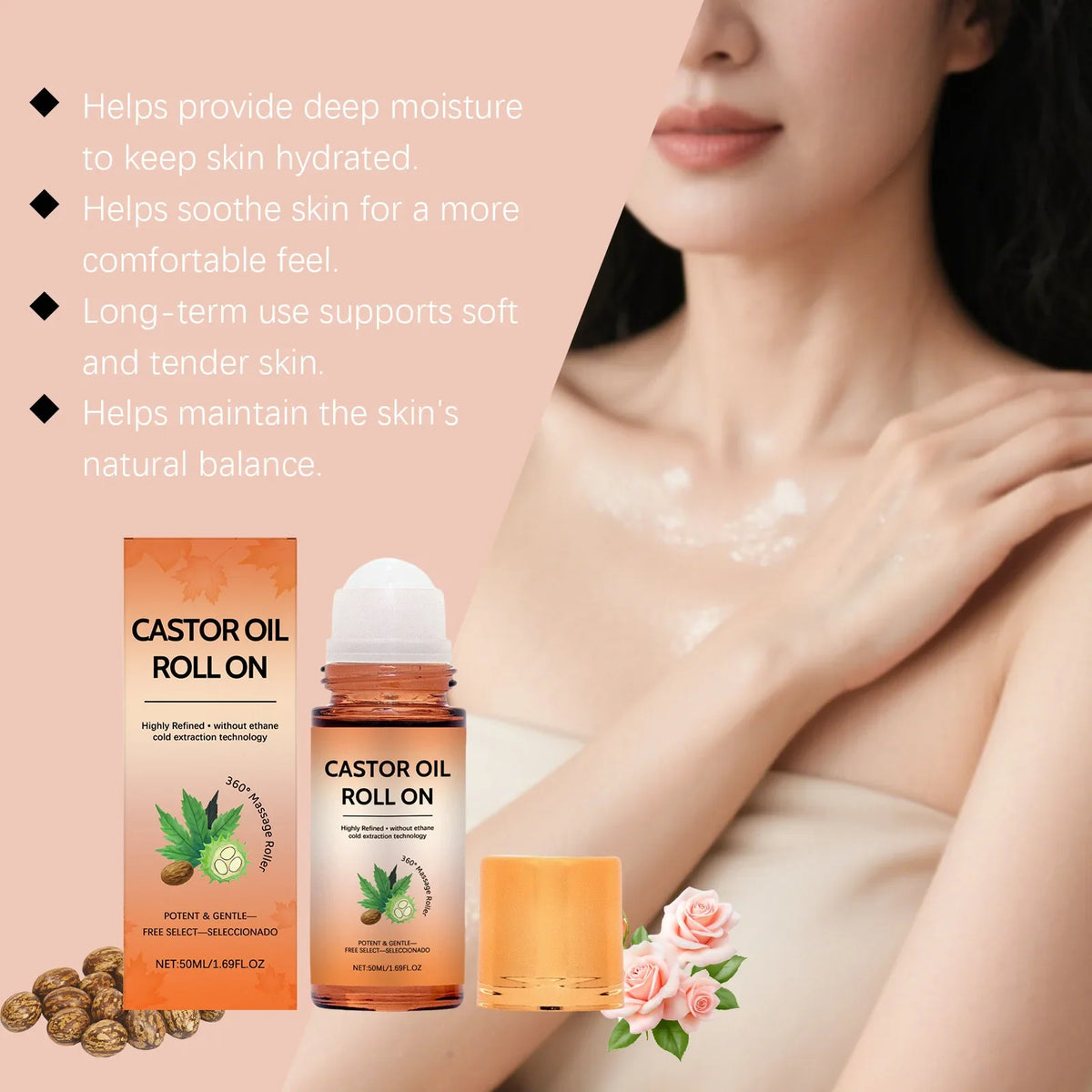 Natural Castor Oil Roll-On | 360° Massage Roller Hair & Skin