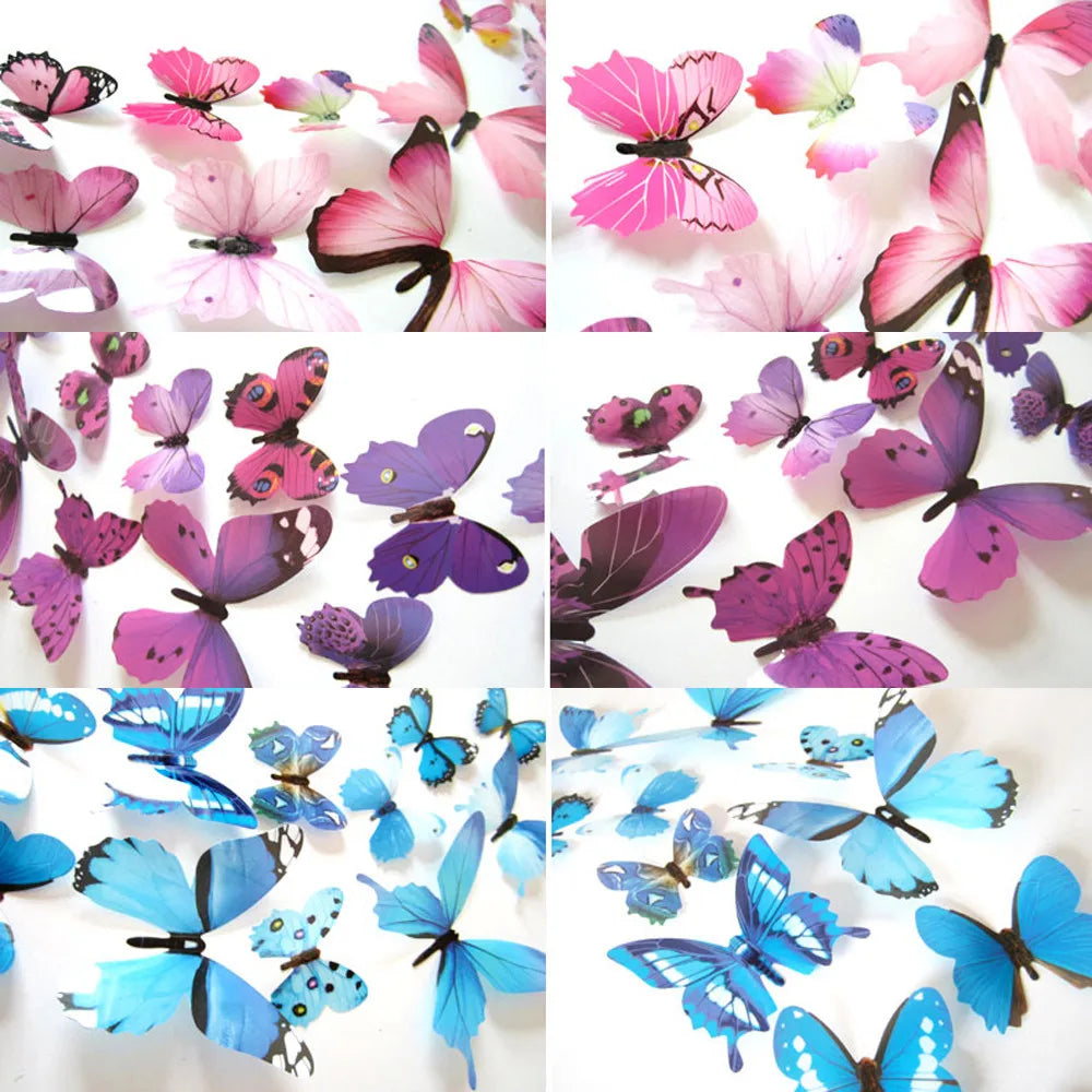 3D Rainbow Butterfly Wall Stickers – 12pcs PVC Decal Set