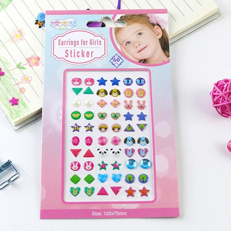 3D Self Adhesive Sticker Earrings Girls Cartoon Geometry Animal