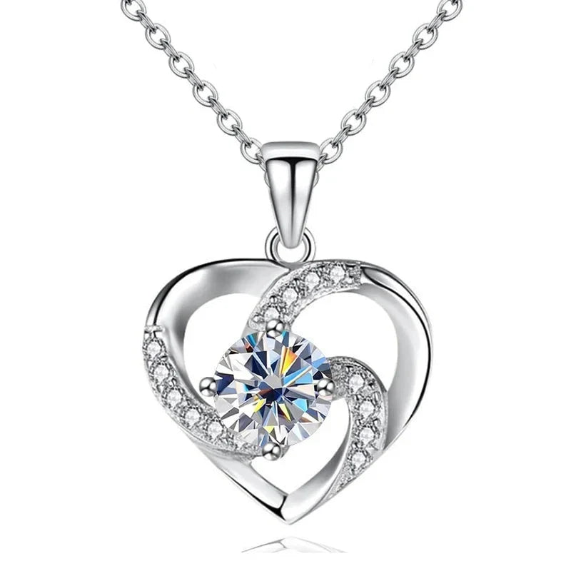 Huitan Crystal Heart Pendant Necklace | Cubic Zirconia Silver
