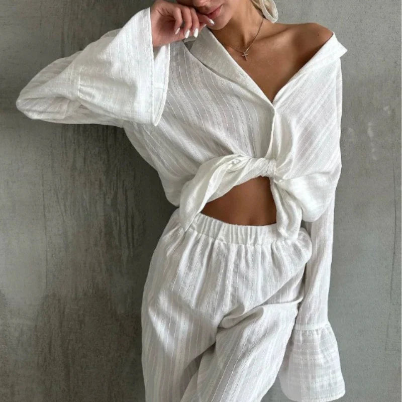 Women's 2-Piece Cotton Pajama Set – Long Sleeve Winter Sleepwear