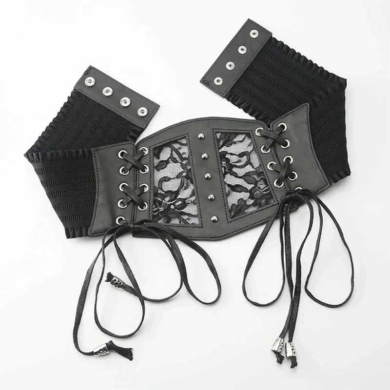 Retro Ladies's Elastic Lace Buckle Corset Belts Goth Punk Dress Black