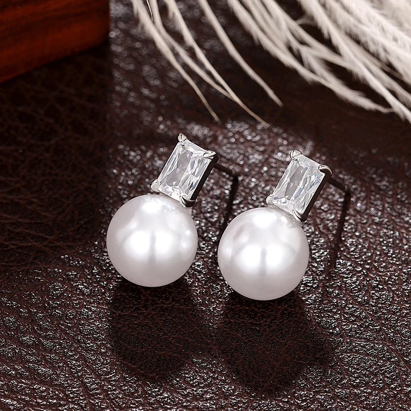 Huitan Pearl & Cubic Zirconia Drop Earrings for Women