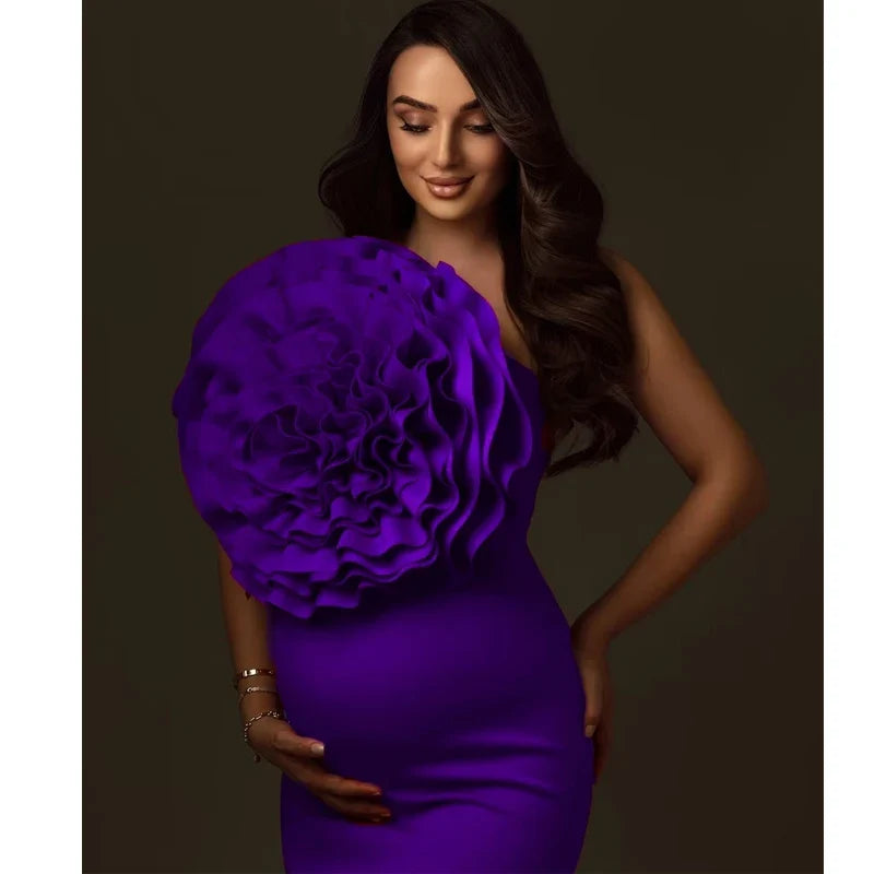 Red Maternity Photoshoot Dress | Custom Floral Bodycon Gown