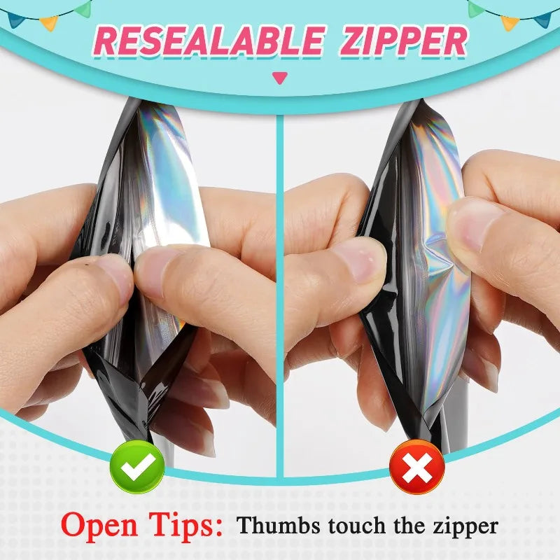 500 Pcs Holographic Ziplock Bags – Laser Iridescent Jewelry Storage