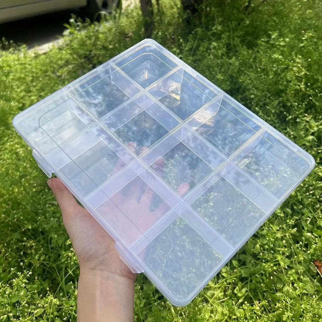 12-Compartment Transparent Storage Box with Card Slots