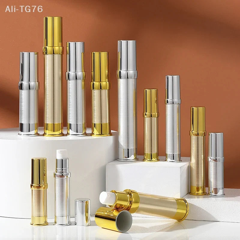 Refillable Airless Vacuum Pump Bottle 10ml 15ml 20ml | Gold Silver