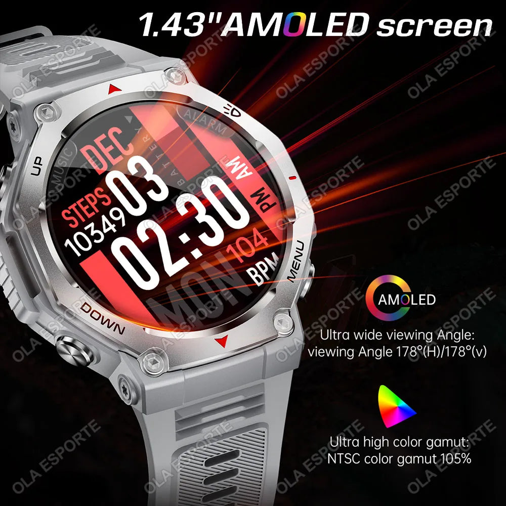 Military-grade Outdoor Sports Smartwatch 520mAh GPS LED Flashlight