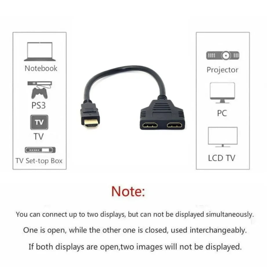 1-In-2-Out HDMI Splitter Cable 1080P | PC, PS4, Xbox, TV