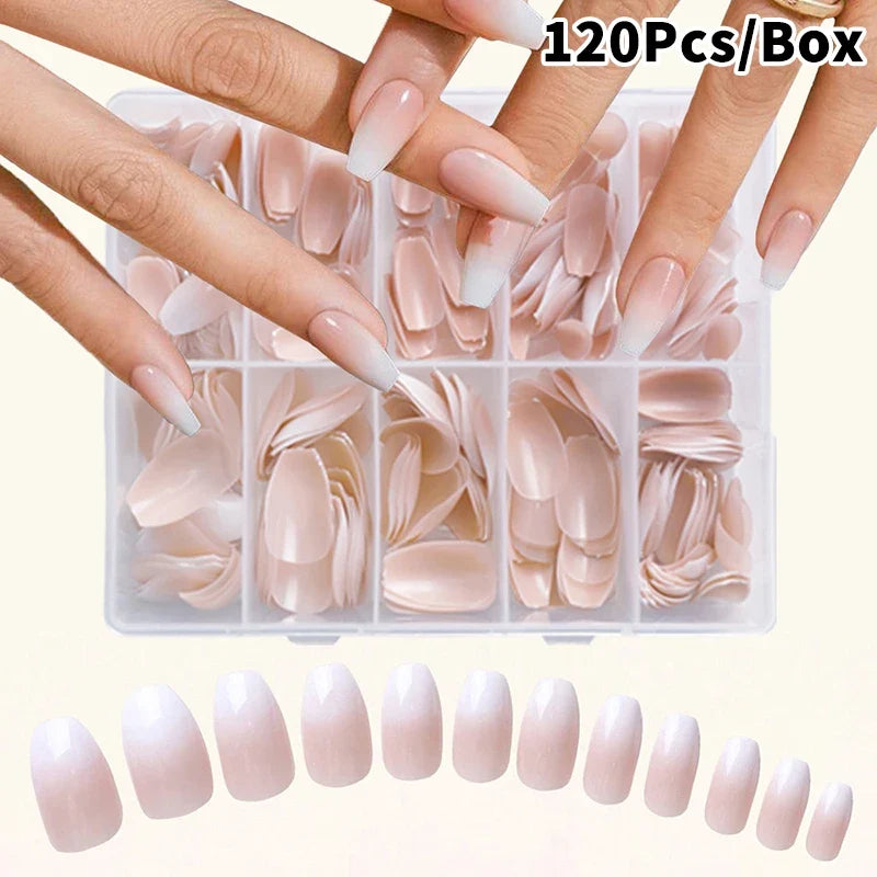 120/240/360Pcs Pink French Press On Nails | Almond False Tips