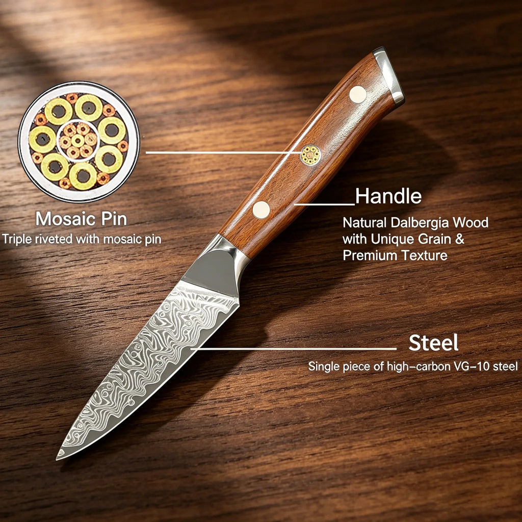 67-Layer Damascus Steel Paring Knife – Super Sharp Utility Knife