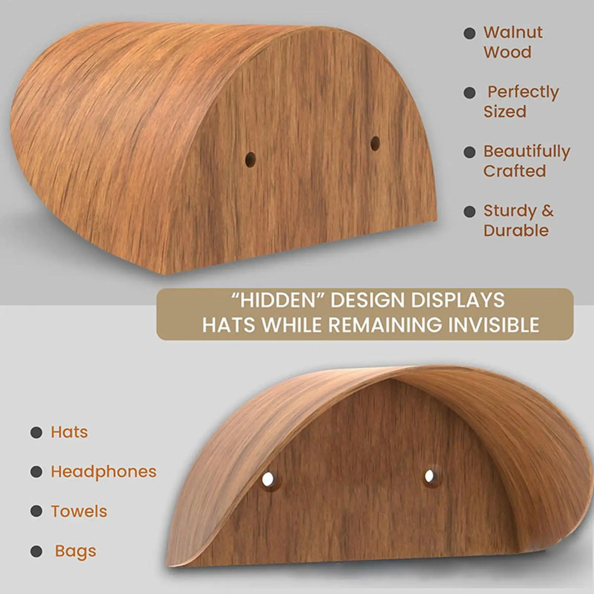 Bamboo Wall Mount Hat Rack | Double-Tier Cap Organizer